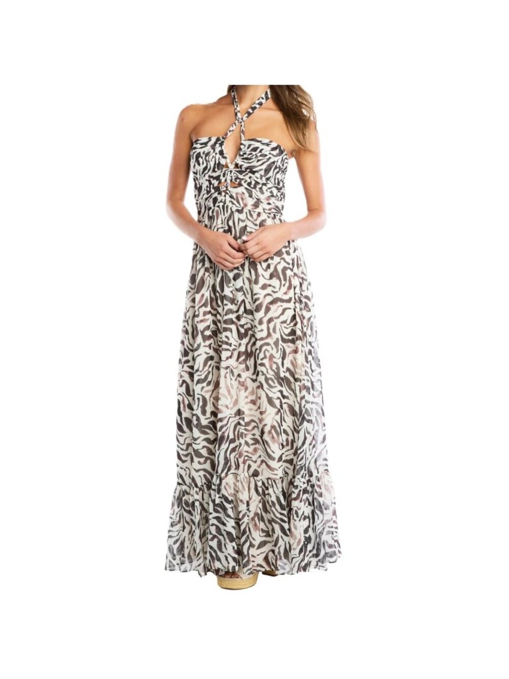 Allison New York Sabine Maxi Dress Brown Zebra Size Medium New